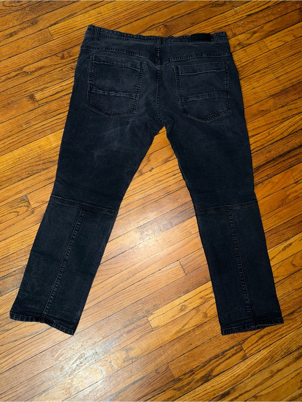Men’s Moto Biker Distressed Black Jeans 42x32 Utility Cargo Jeans - Picture 3 of 14